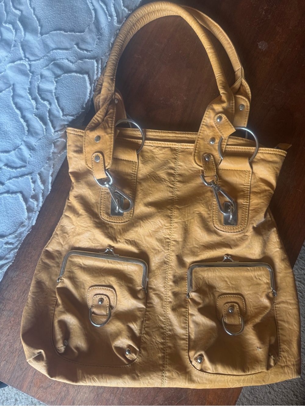 Y2K - Mustard Yellow Women’s Tote Bag with Dual Front Pockets